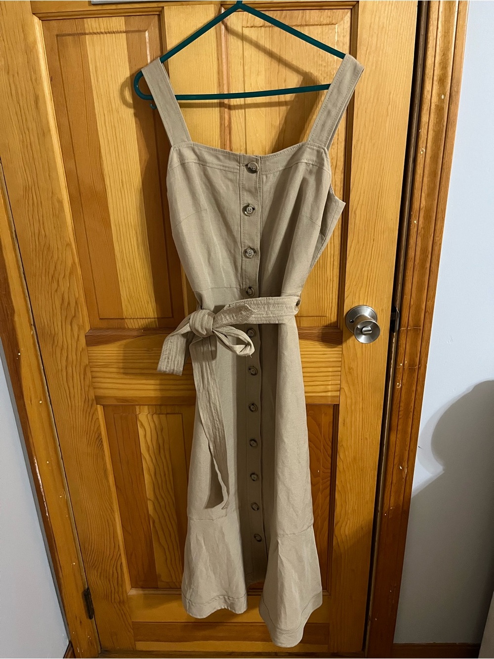 Banana Republic Tan Button-Front Midi Dress with Tie Waist